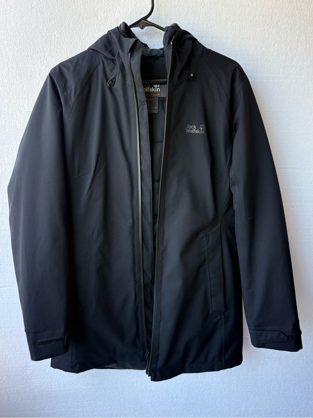 Jack Wolfskin Softshell‎ Jacket Black Hooded Outdoor Hiking Windproof Womens